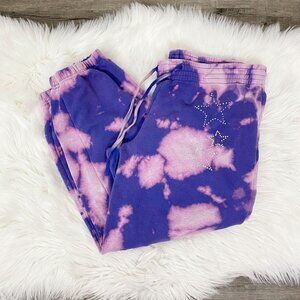 Upcycled Custom Bleach Tie Dye Jenni Star Rhinestone Cropped Jogger Sweatpants